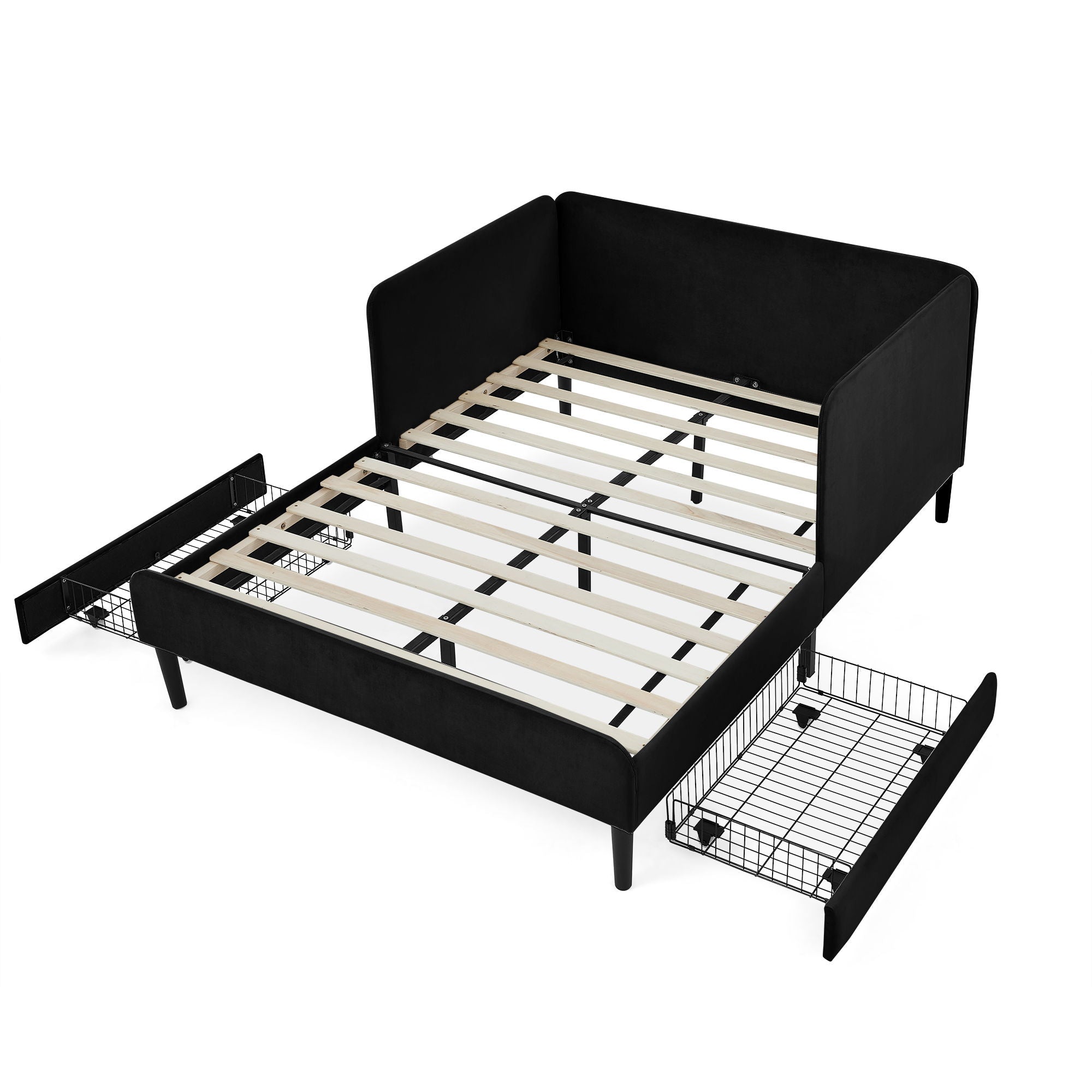 Upholstered Platform Bed Frame With 2 Storage Drawers And Adjustable Sofa Bed