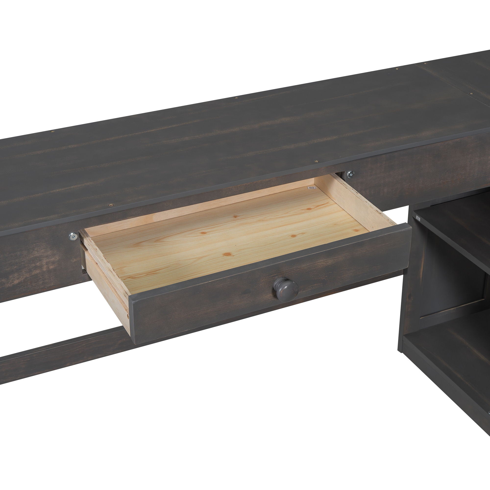Loft Bed With U Shaped Desk, Drawers, And Storage Shelves