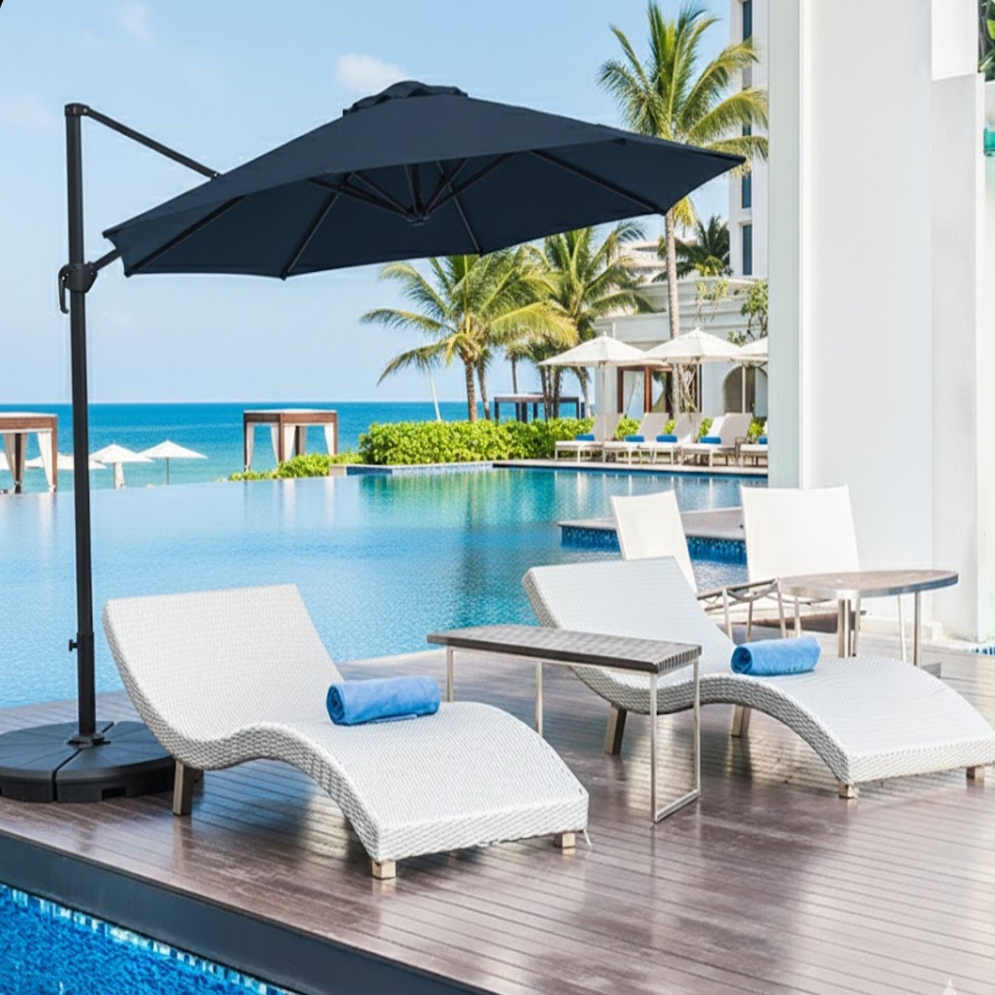 Round Cantilever Patio Umbrella With 360 Rotation & Infinite Tilt Adjustment