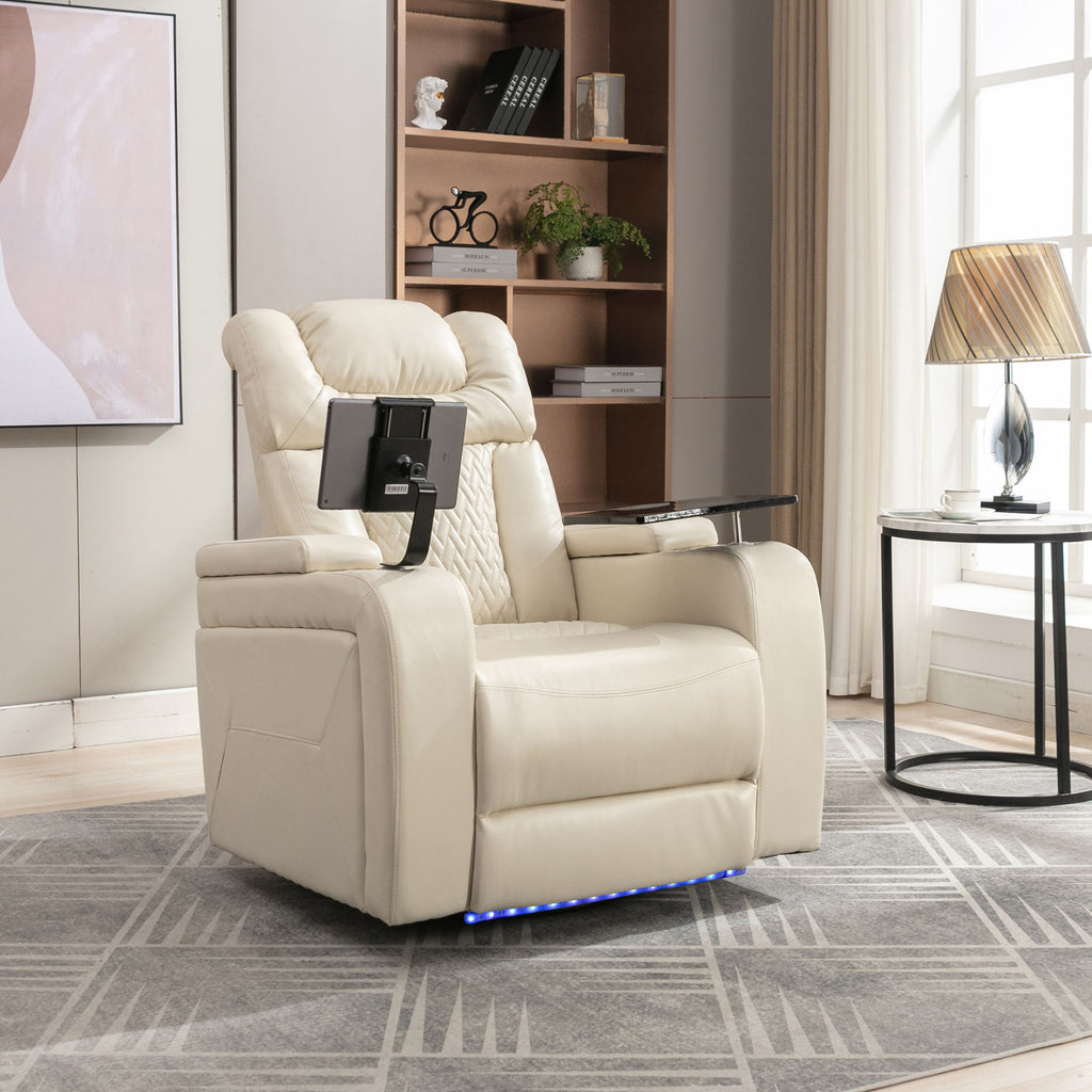 270 Degree Swivel Power Recliner With Tray Table, Phone Holder, Cup Holder, USB Port
