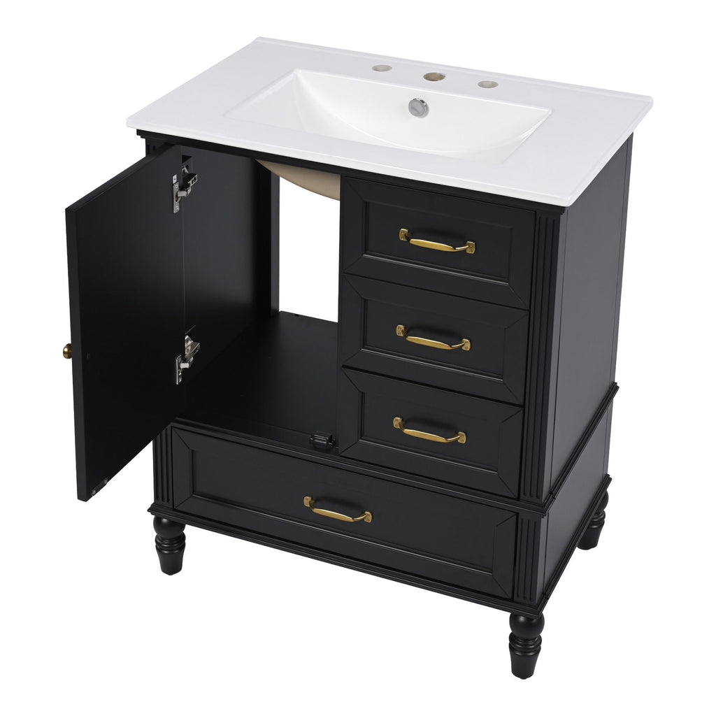 30" Bathroom Vanity With Sink, 3 Drawers, Adjustable Feet