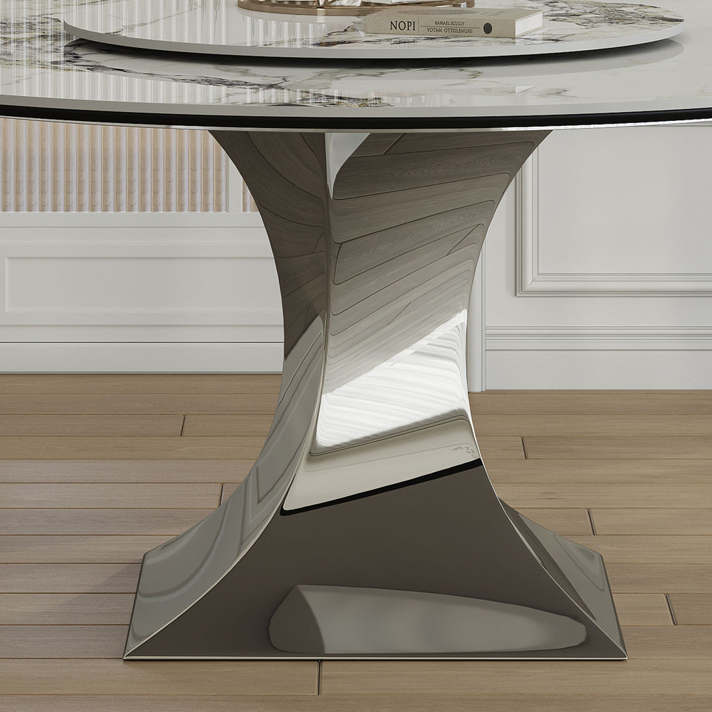 Round Dining Table & 6 Chairs Set - Silver