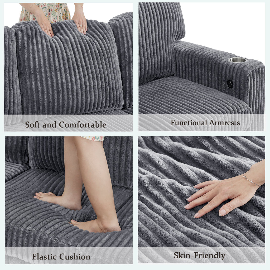 L-Shaped Sofa With Pull Out Sofa Bed With USB