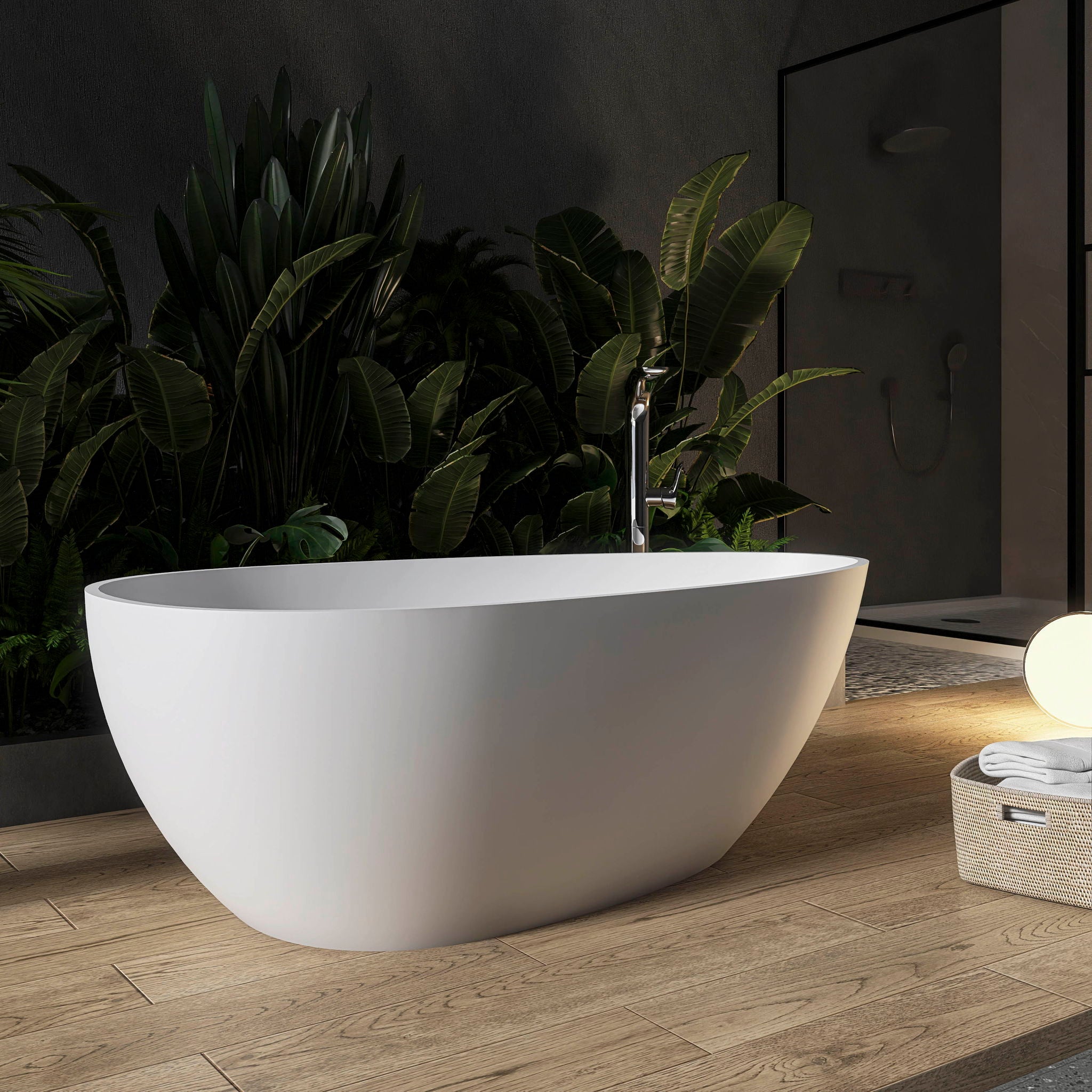 Solid Surface Stone Resin Freestanding Egg Shape Bathtub For The Bathroom - Matte White