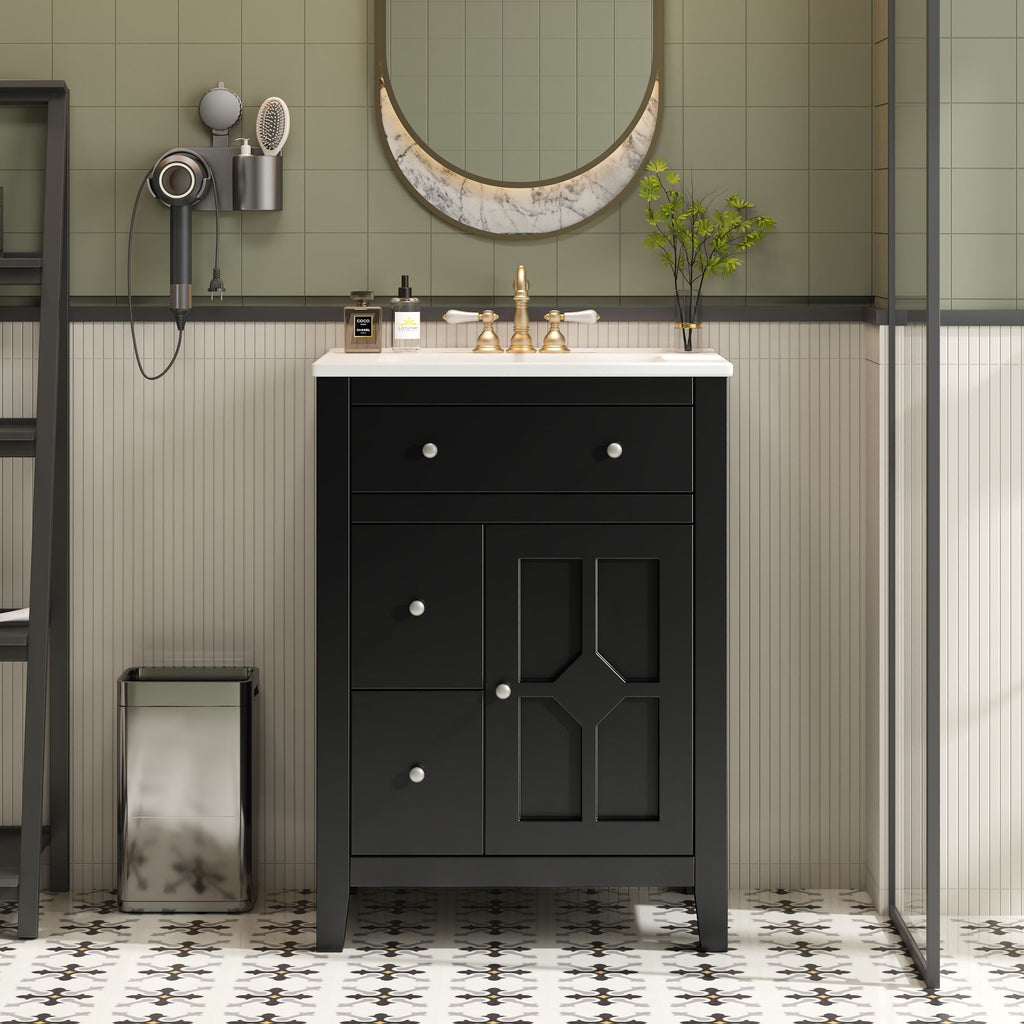 Bathroom Vanity With Basin, Rectangular Cabinet With 2 Drawers And Soft Closing Door