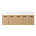 Floating Double Sink Bathroom Vanity With Extra Large Storage, Integrated Sink, Soft Close Doors, Wall Mounted Bath Vanity - Glossy White / Light Oak