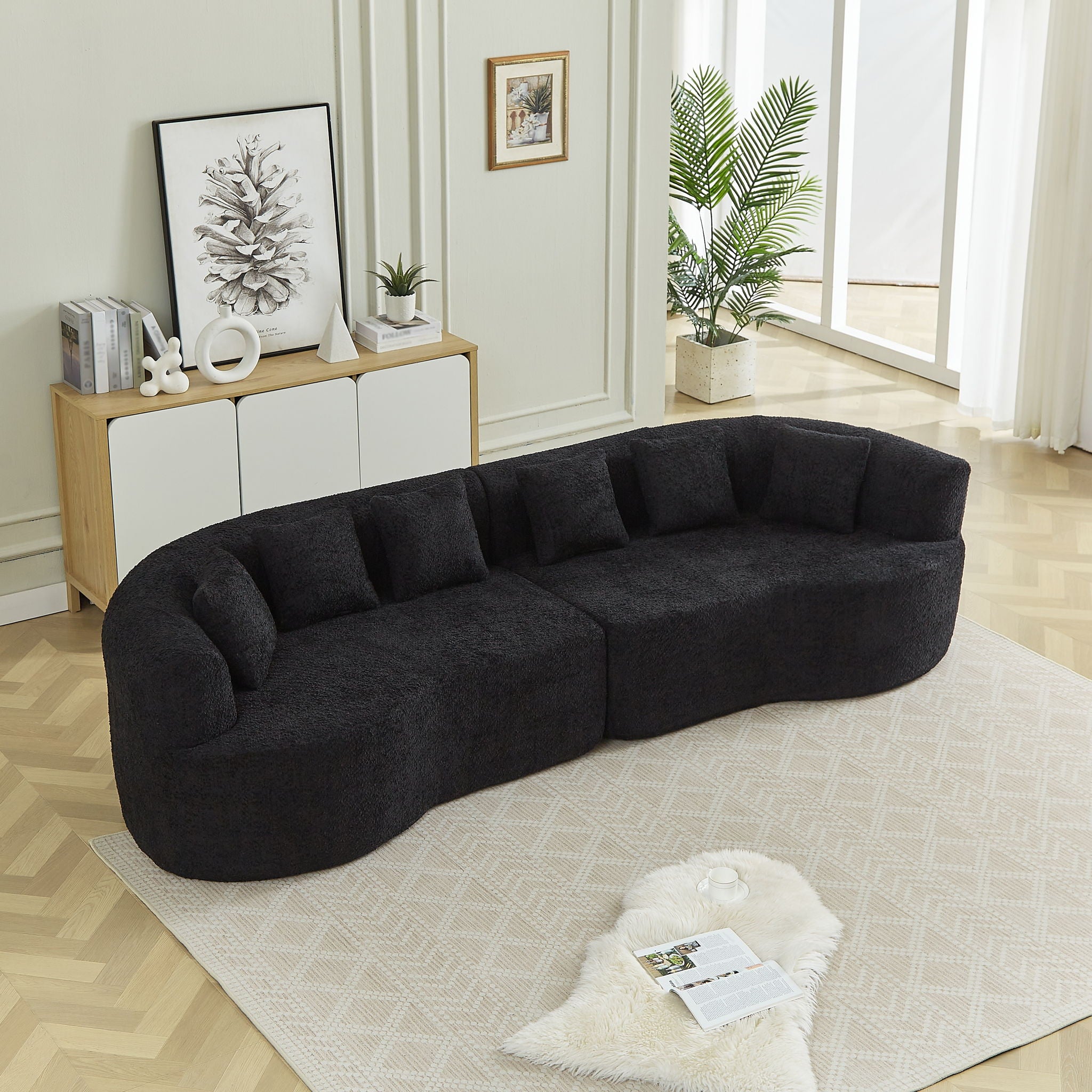 Curved Sectional Sofa With 6 Pillows
