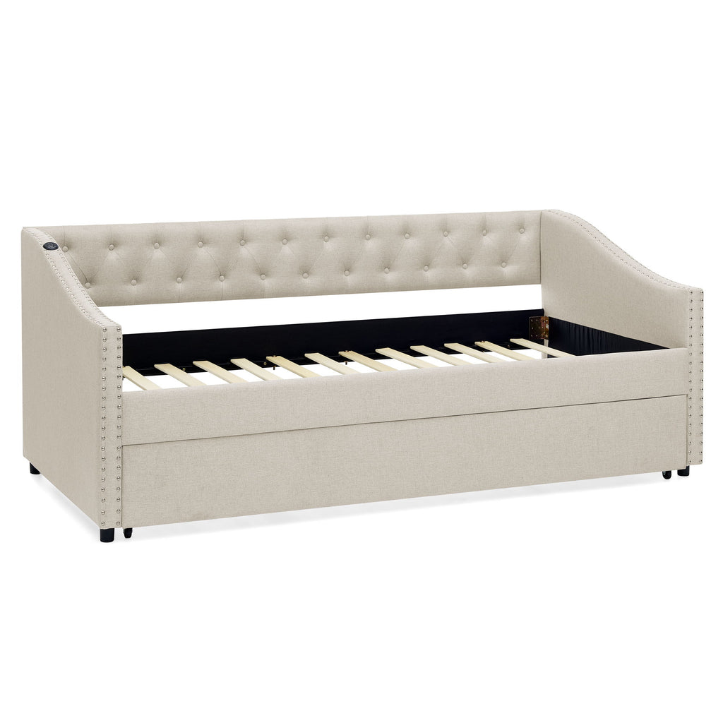 Upholstered Daybed With USB Charging & Pull Out Bed
