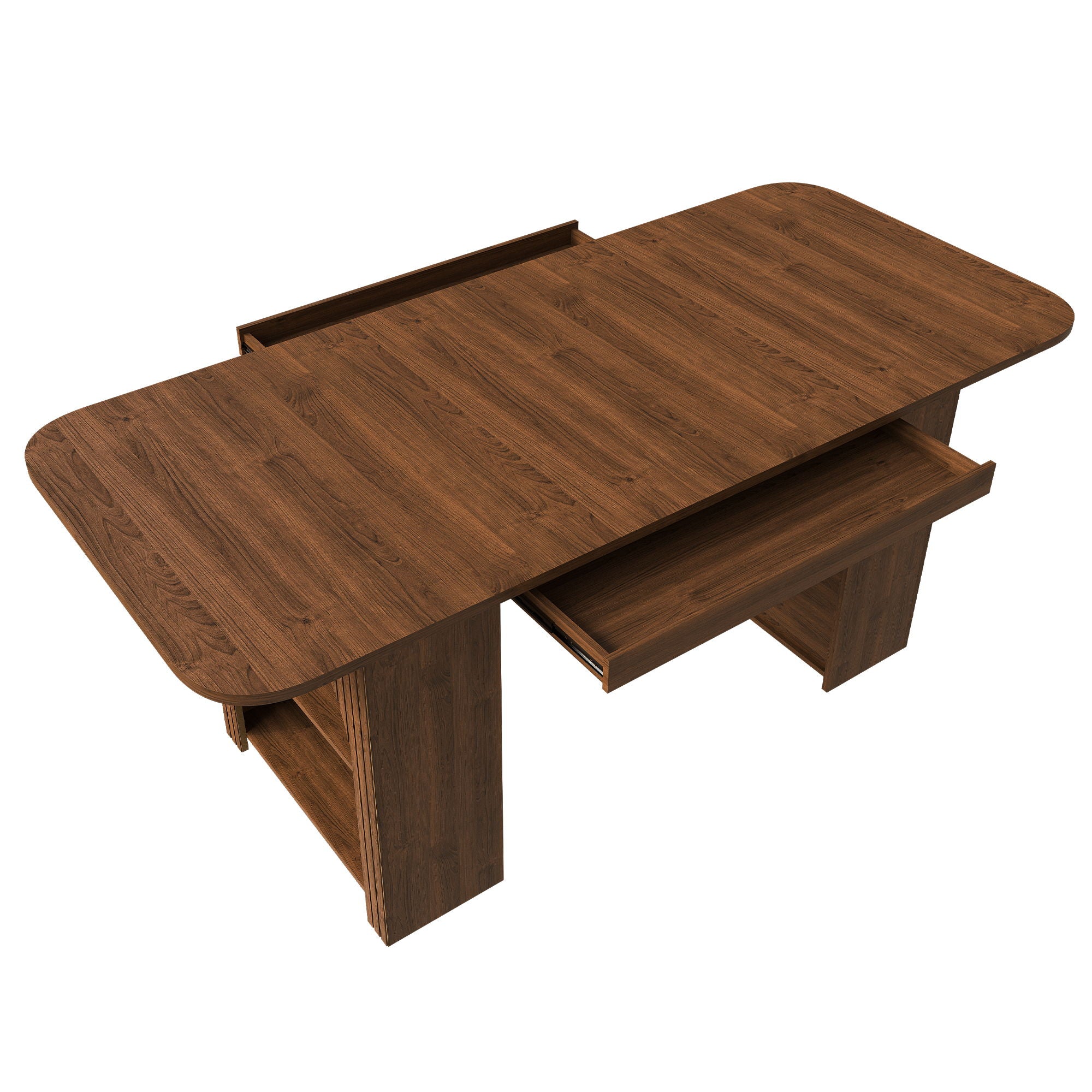 Dining Table With Drawers & Open Storage - Walnut
