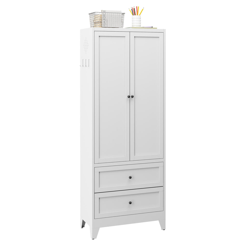 Pantry Cabinet With 2 Drawers, Adjustable Shelves, Freestanding Kitchen Storage Organizer - White