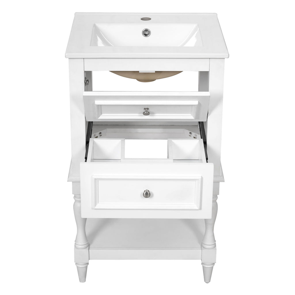 Retro Design Bathroom Vanity With Sink, 2 Drawer Storage Cabinet