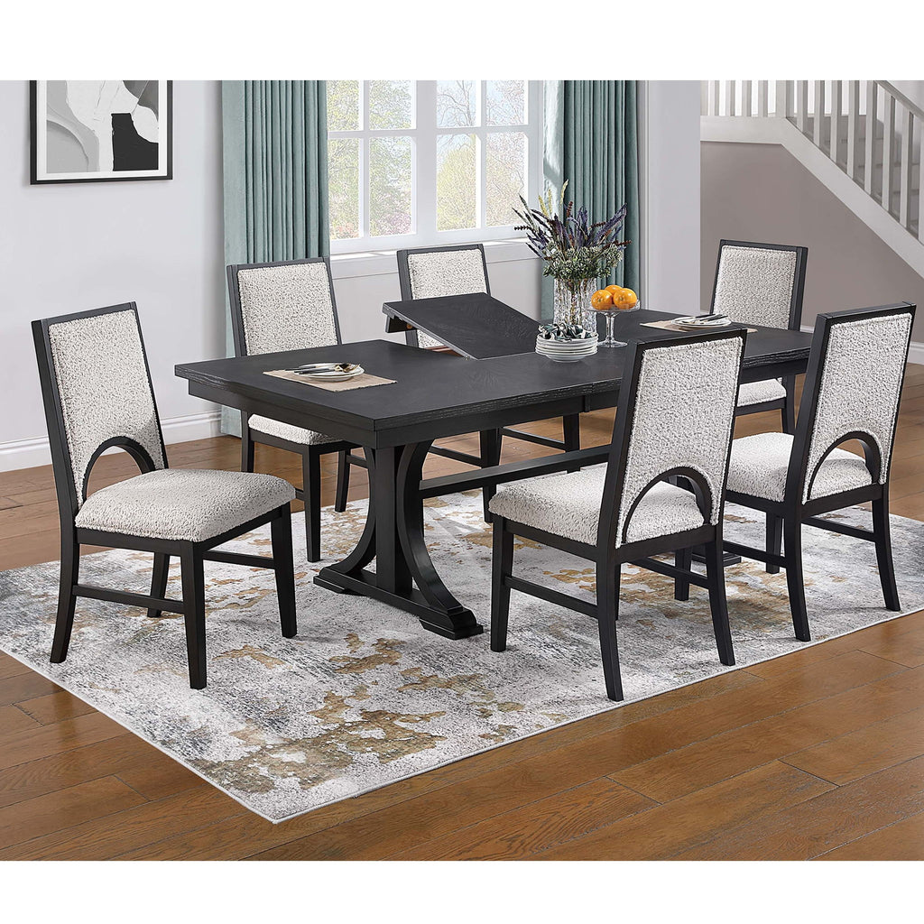 Rectangle Dining Table With Butterfly Leaf, Trestle Base - Charcoal