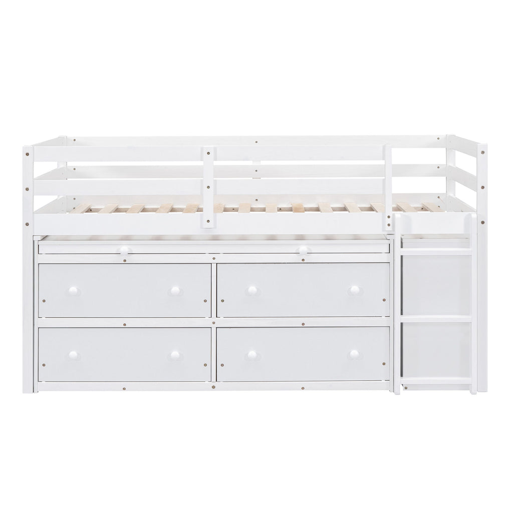 Loft Bed With Retractable Writing Desk And 4 Drawers, With Lateral Portable Desk And Shelves