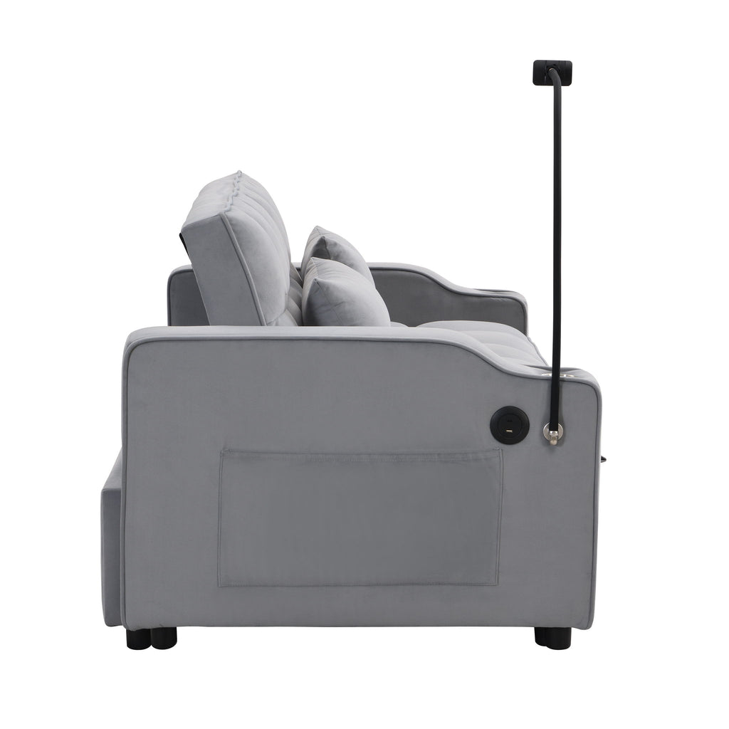 Modern Loveseat With Pullout Bed, Adjustable Reclining Backrest