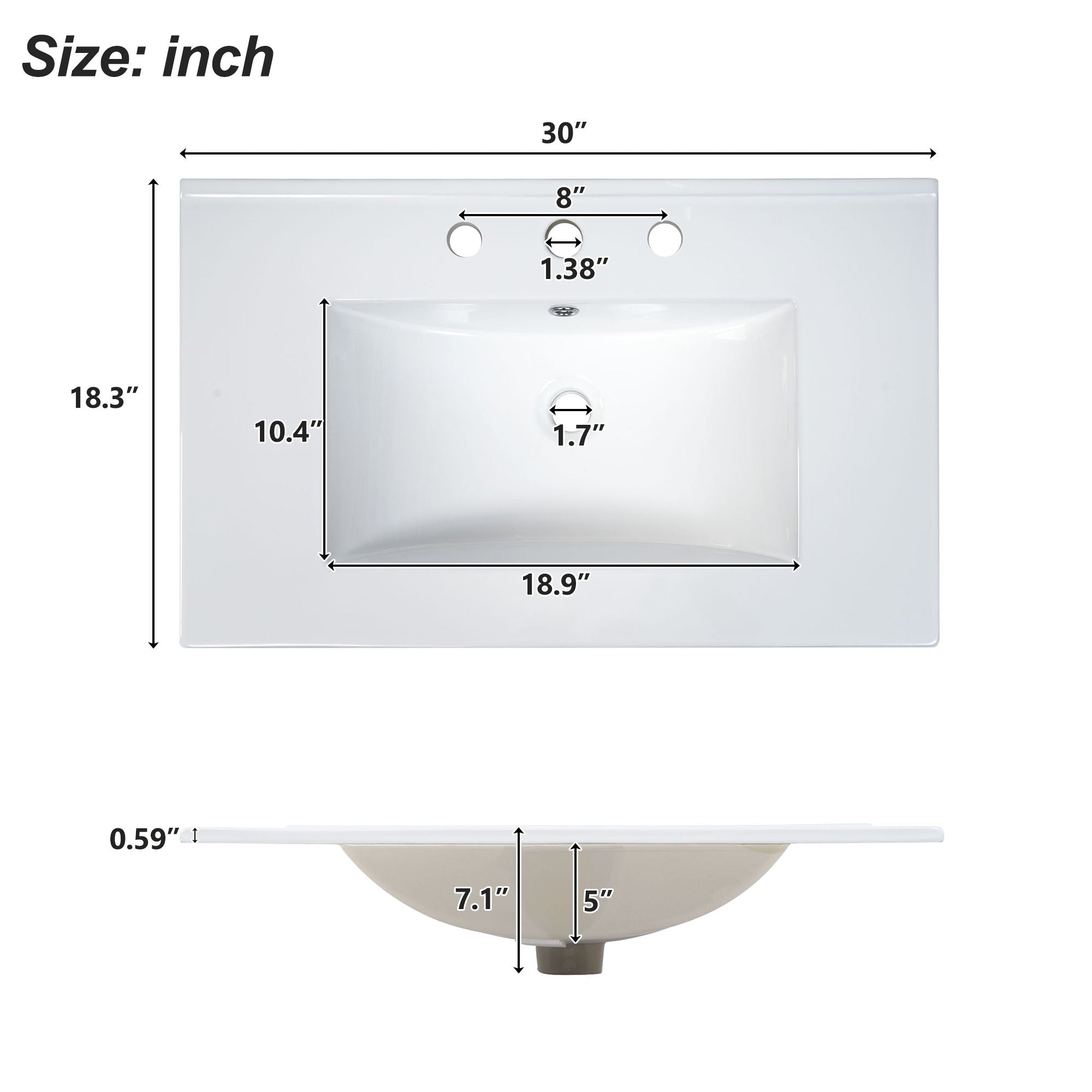 Bathroom Vanity With Ceramic Sink, 2 Doors 3 Drawers, Soft Close Design