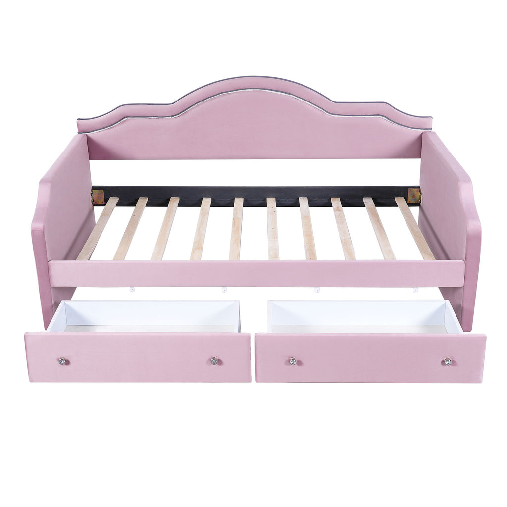 Upholstered Daybed With LED Lights And 2 Drawersme