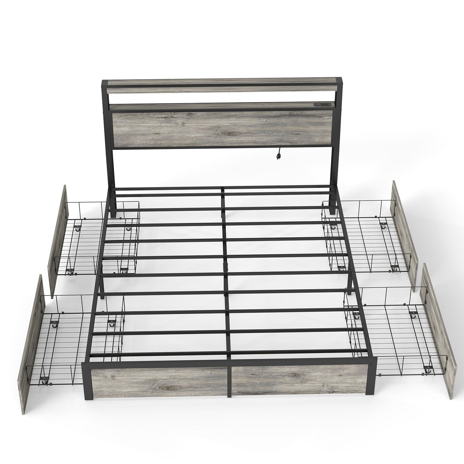Bed Frame With Headboard, LED Lights & Charging Station