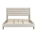 Modern Upholstered Platform Bed With Wave Shaped Headboard