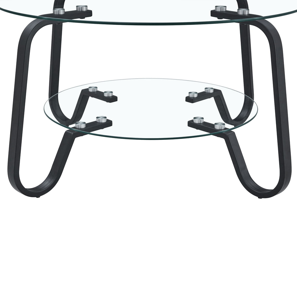 Retro Minimalist Style Metal Frame Double Layer Tempered Glass Coffee Table