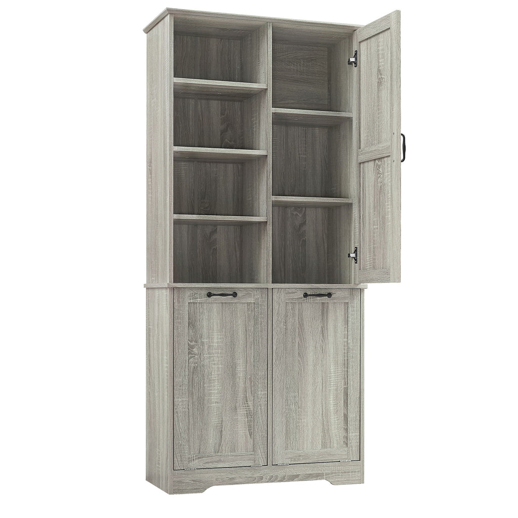 Freestanding Storage Cabinet With Doors, Tilt Out Drawers, Adjustable Shelves, Open Shelf, Bathroom & Laundry Room Organizer - Oak