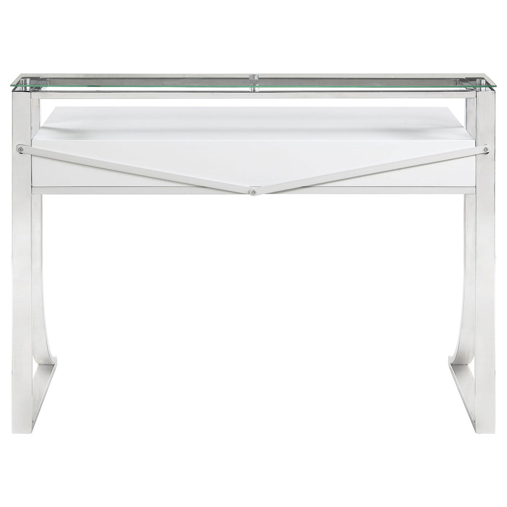 Serrano - 2 Drawer Writing Desk With Polished And Tempered Glass Hutch - Glossy White