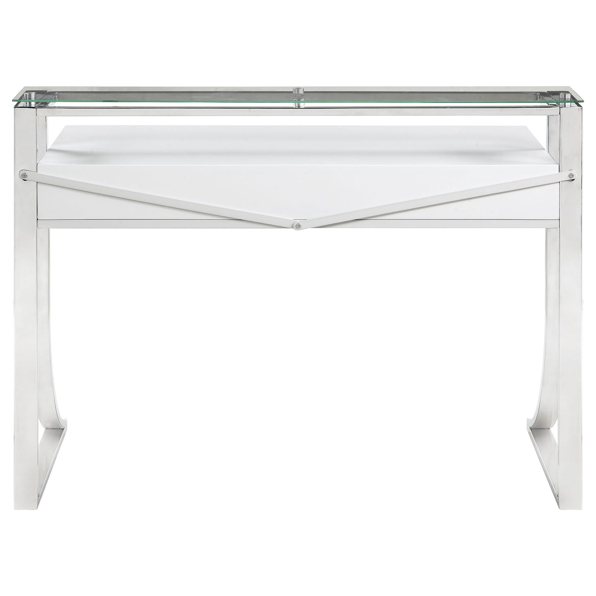 Serrano - 2 Drawer Writing Desk With Polished And Tempered Glass Hutch - Glossy White