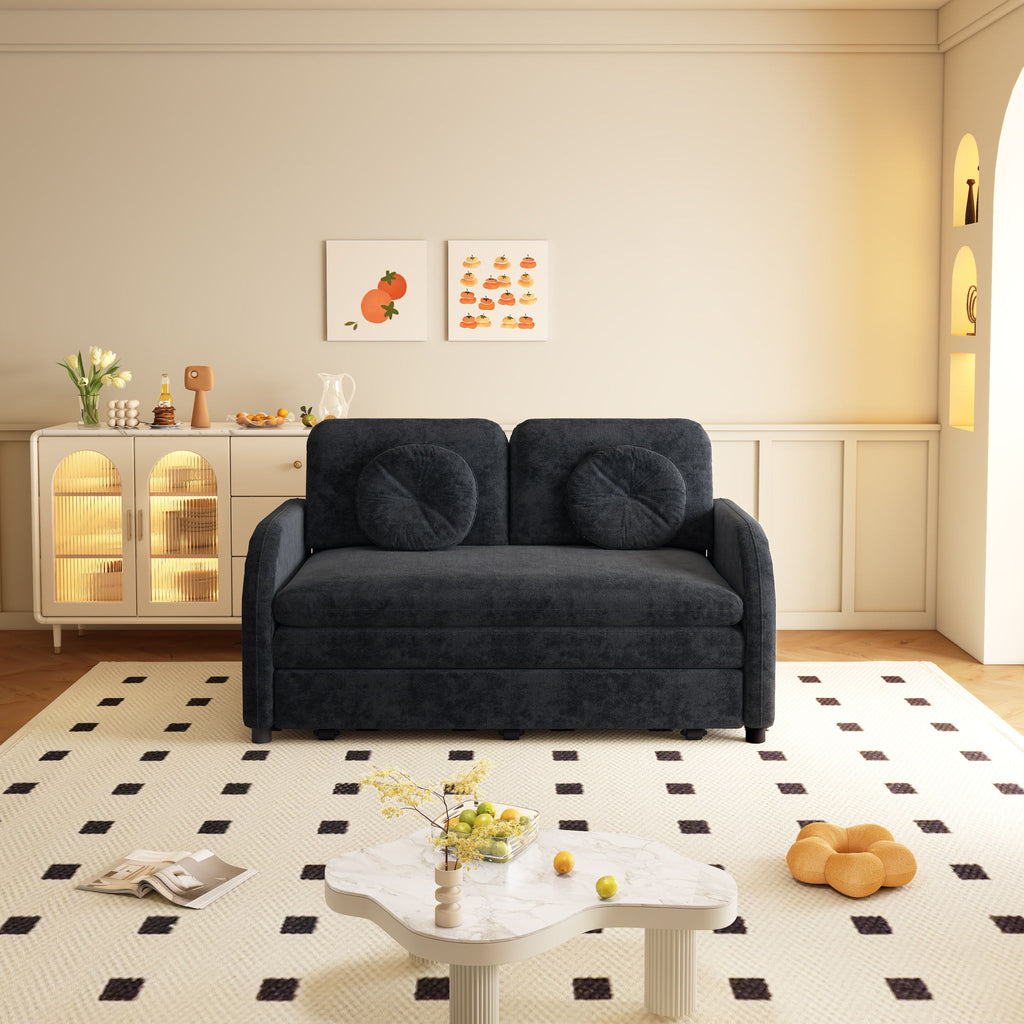 Upholstered Pull Out Couch With Side Pocket & USB Port