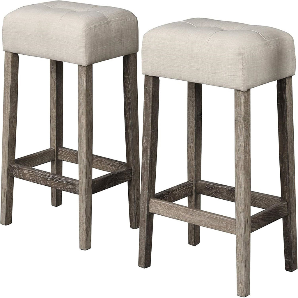 3 Piece Counter Bar Dining Set Table With Electric Outlet And 2 USB Ports, Tufted Upholstered Stools - Brown / Beige