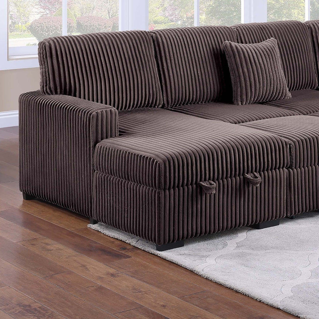 Convertible Sectional Upholstered Sleeper Sofa With Storage Chaise
