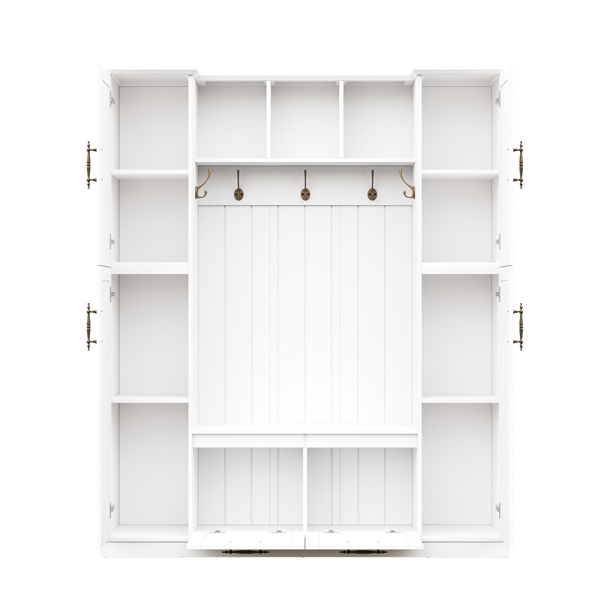 Hall Tree With 4 Side Cabinets