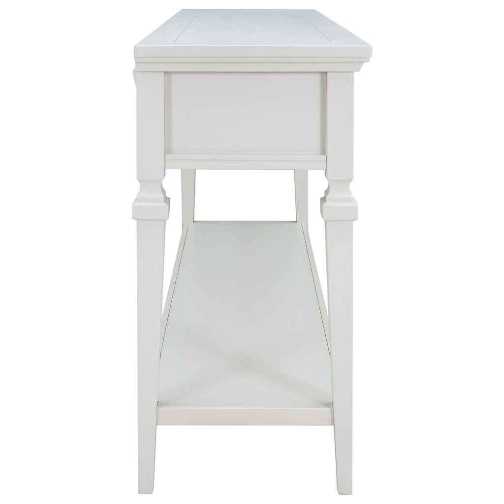Classic Retro Style Console Table With 3 Top Drawers And Open Style Bottom Shelf - Antique White