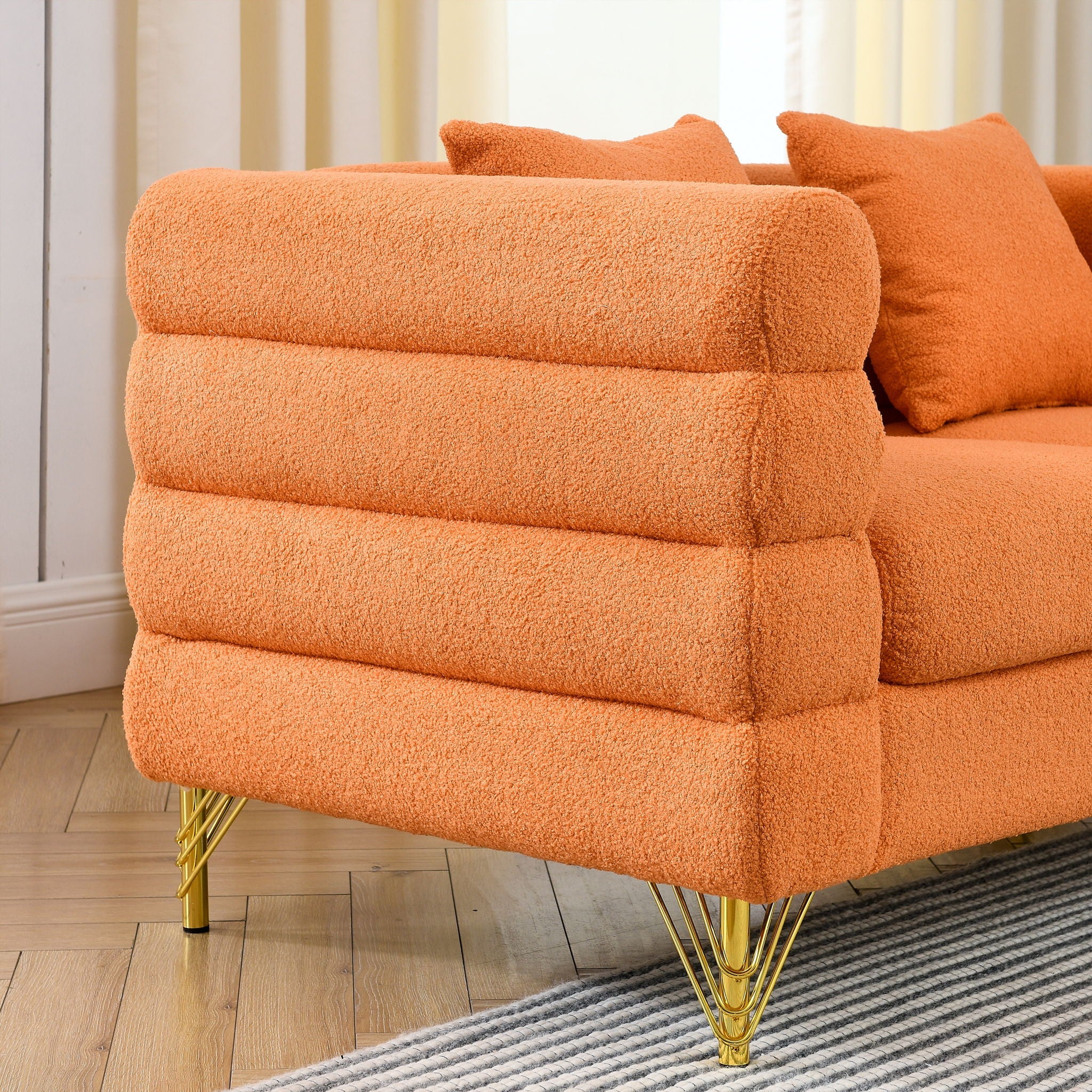 Oversized L - Shaped Corner Sofa, 5 Seater Sectional With 3 Cushions, Living Room Furniture - Orange