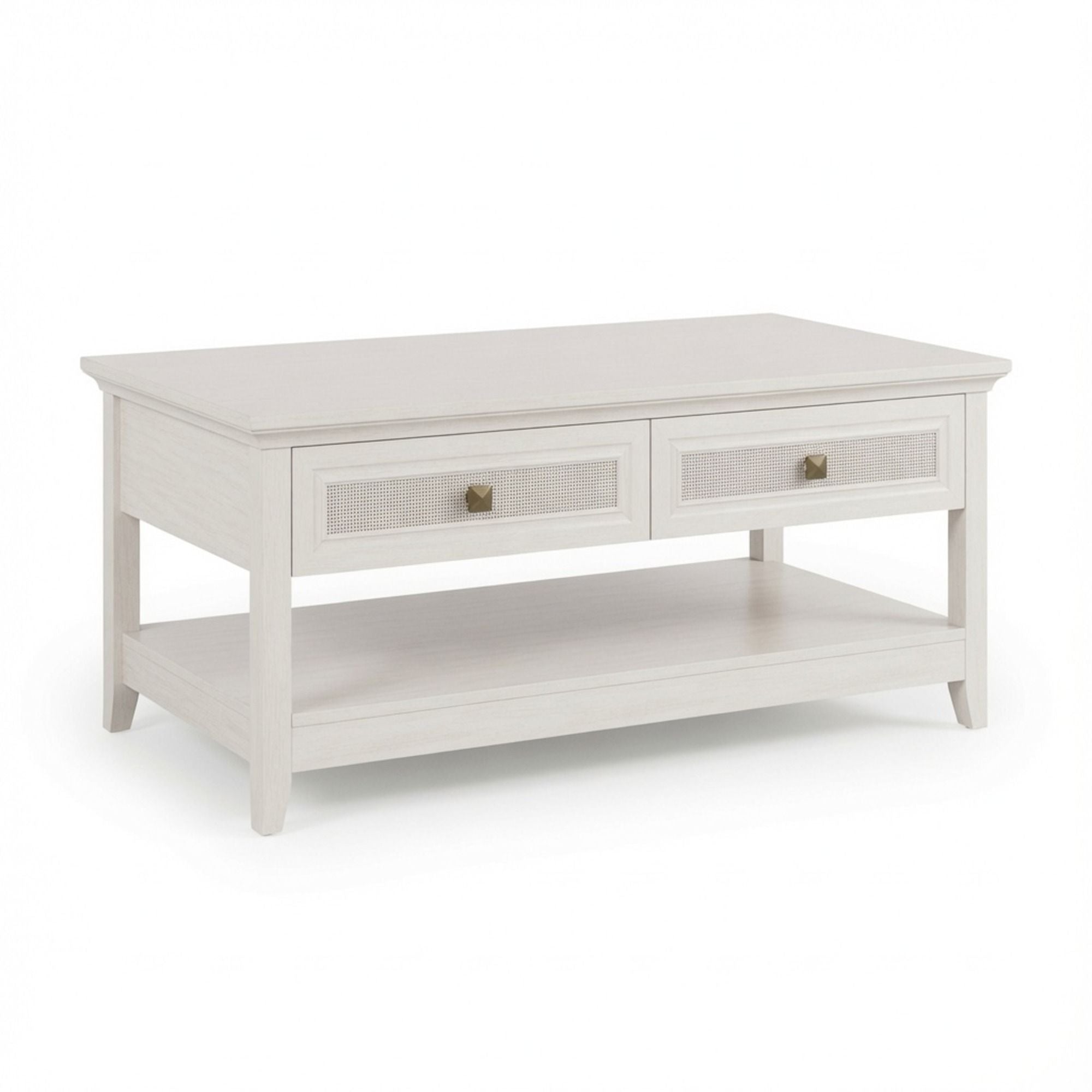 Coffee Table With Drawers & Storage Shelf - White