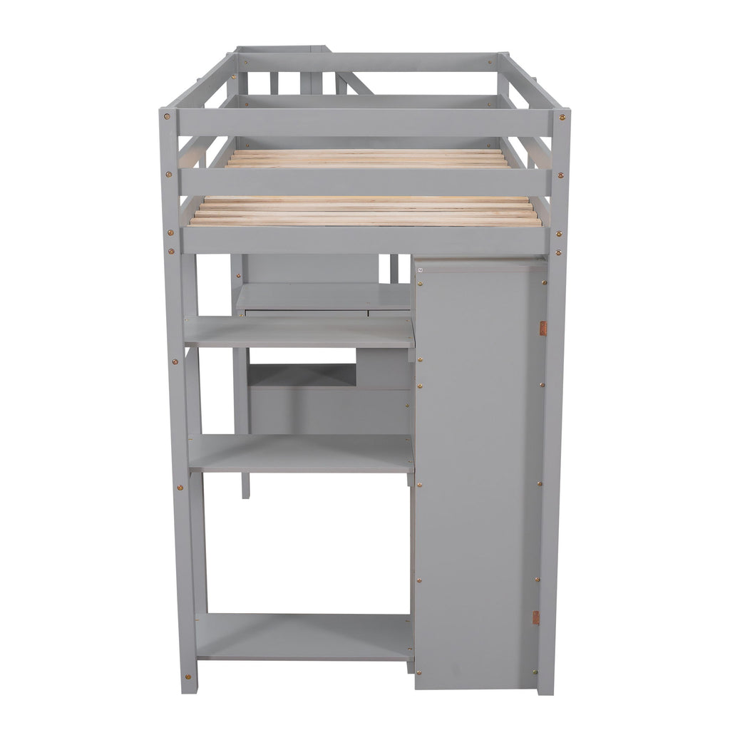 Loft Bed With Storage Drawers, Desk And Stairs With Shelves