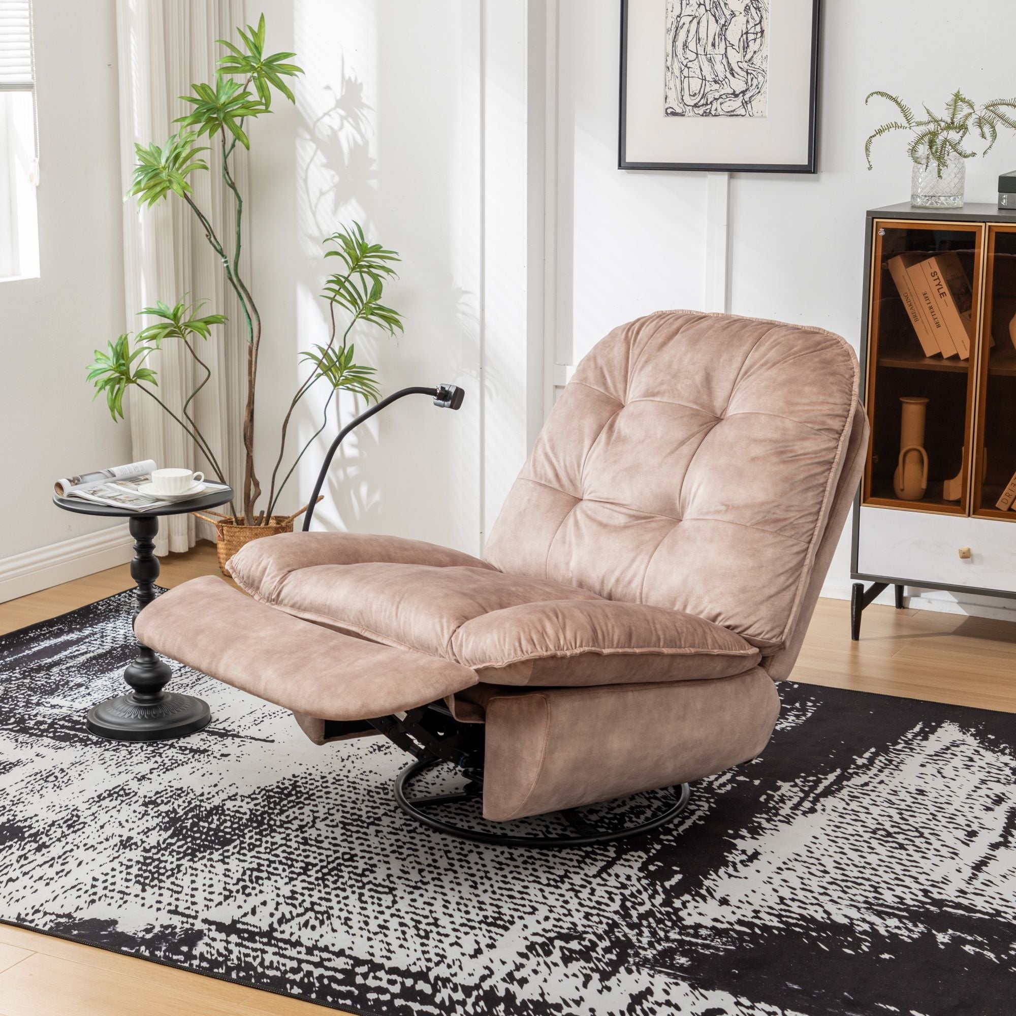 Modern Swivel Gliding Recliner Chair With Rocking Function And Phone Holder, Large Comfortable