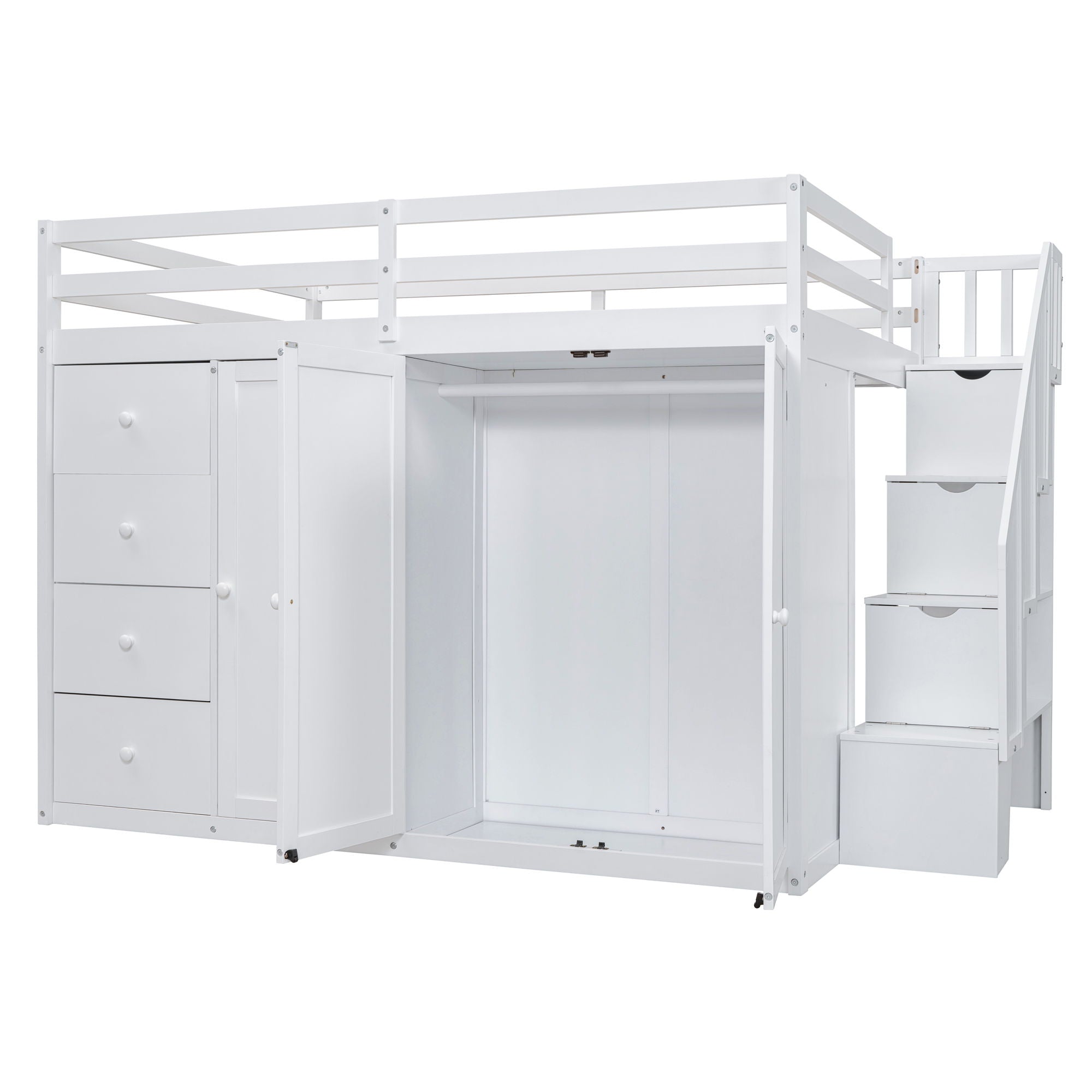Loft Bed With Built In Wardrobes, Cabinets And Drawers