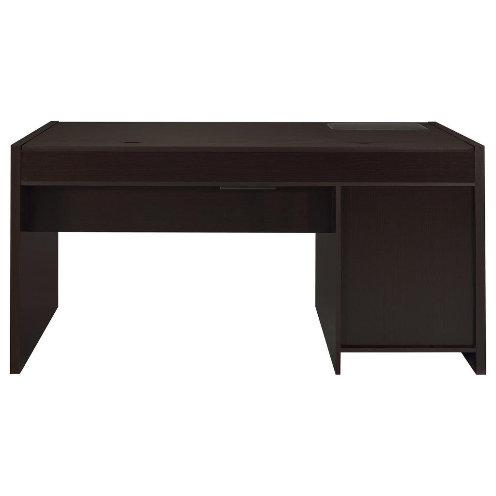 Halston - 3 Drawer Office Computer Desk With Keyboard Tray - Cappuccino