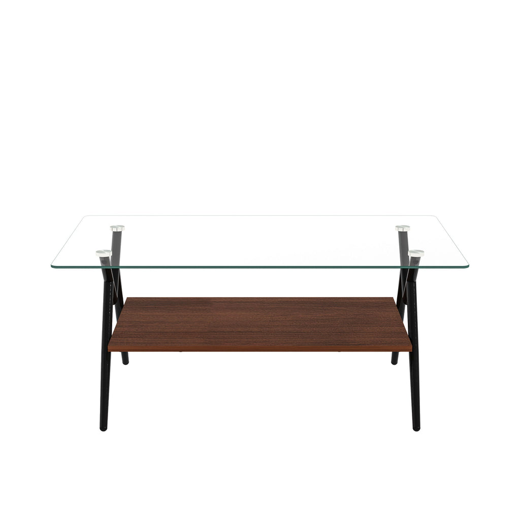 Rectangle Coffee Table With Tempered Glass Top And Shelf