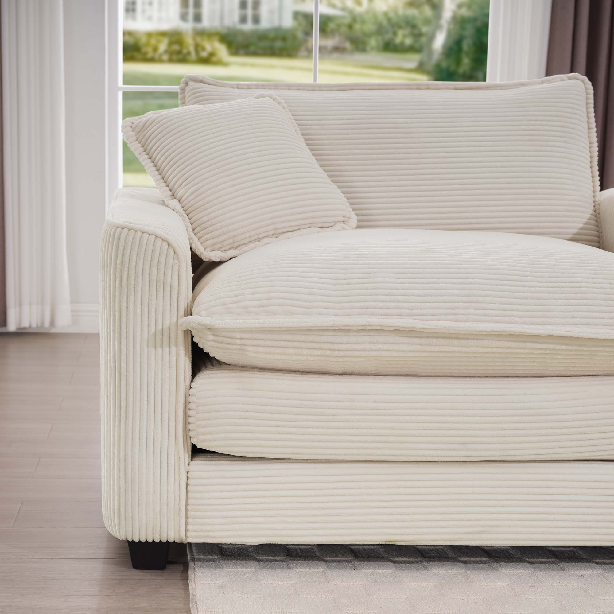 Mid-Century Modern 3 Seater Sectional Sofa With Arm And Throw Pillows