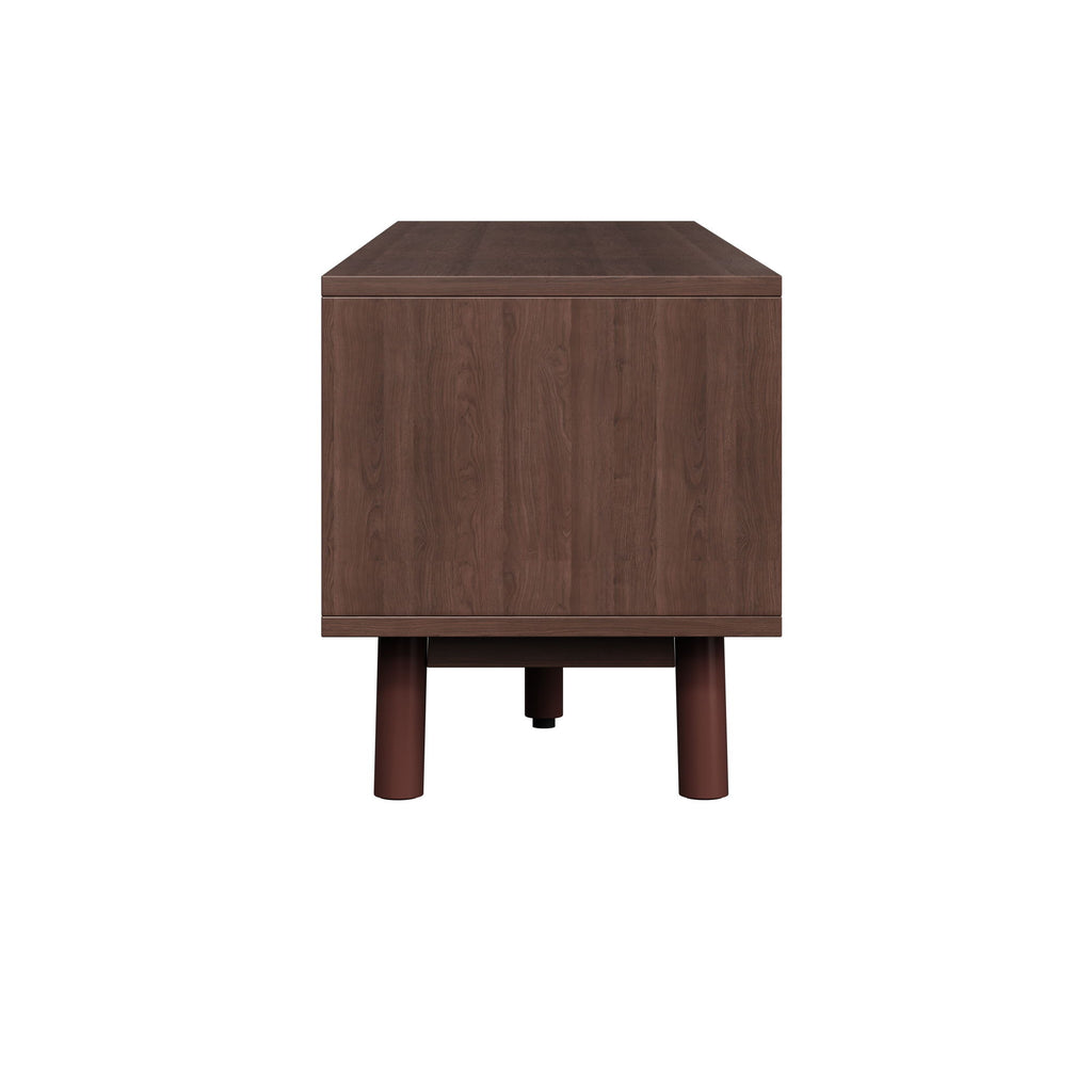 TV Stand For 75" TVs With Soft Closing Doors, Console With Accents And Drop Down Cabinet - Dark Brown
