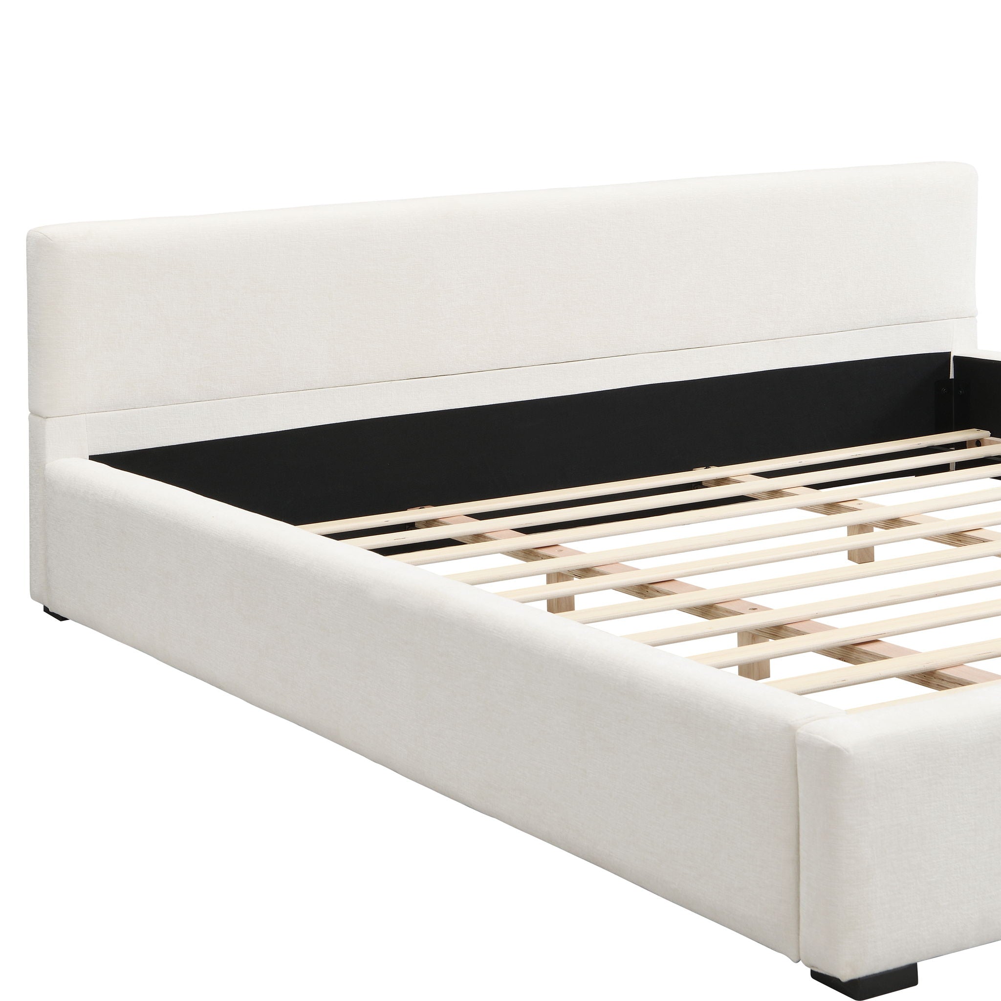 Elegant Wide Bed With Soft Fabric Upholstery