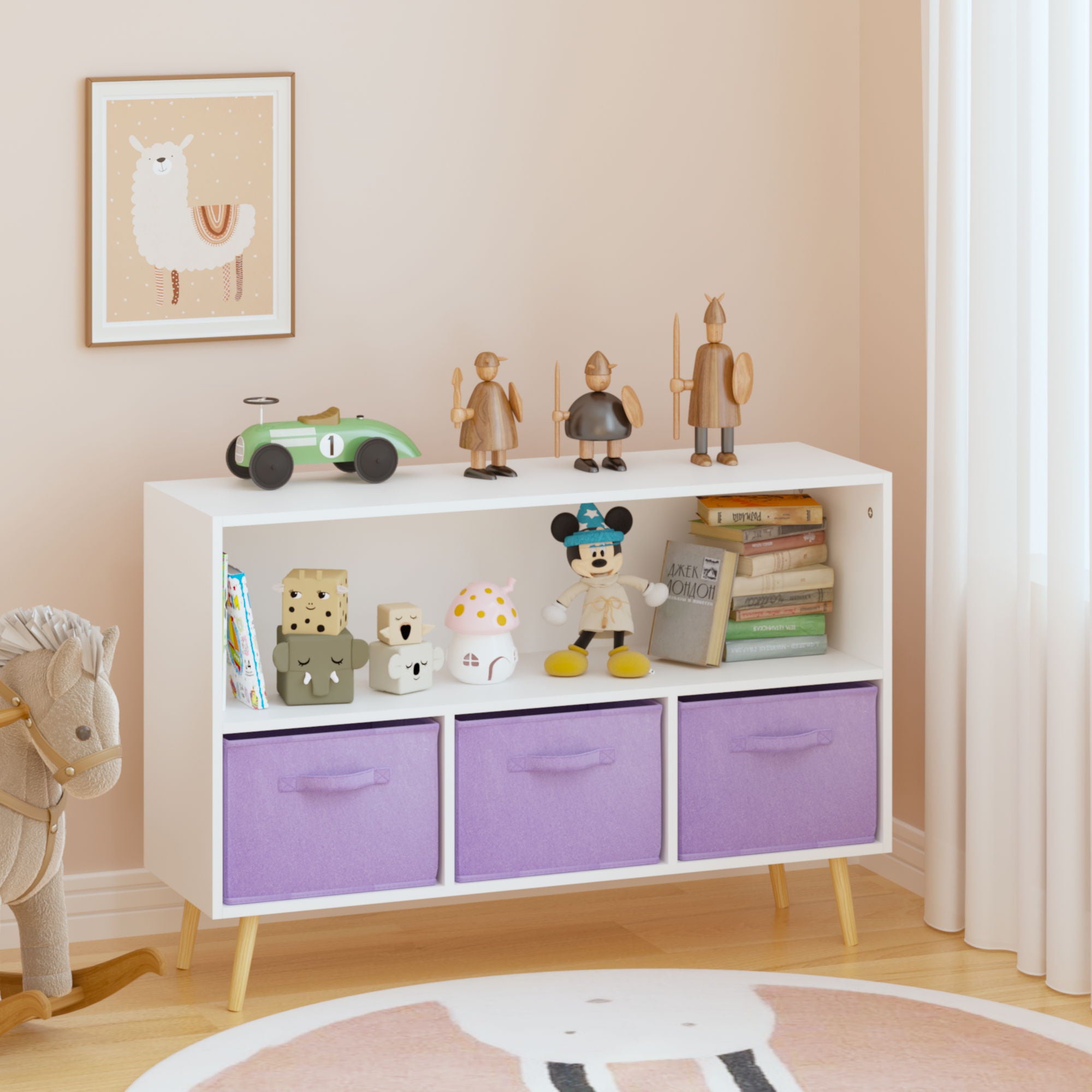 Bookcase With Collapsible Drawers, Book Display Organizer