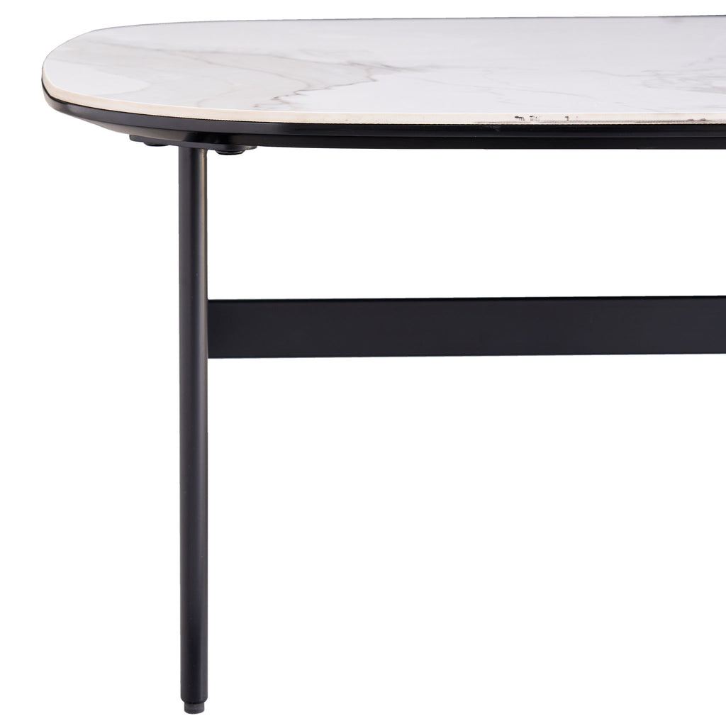 Modern Rectangular Rock Plate Coffee Table Open Space Design Golden Metal Frame Minimalist Living Room Center Table For Lounge Office - Black White