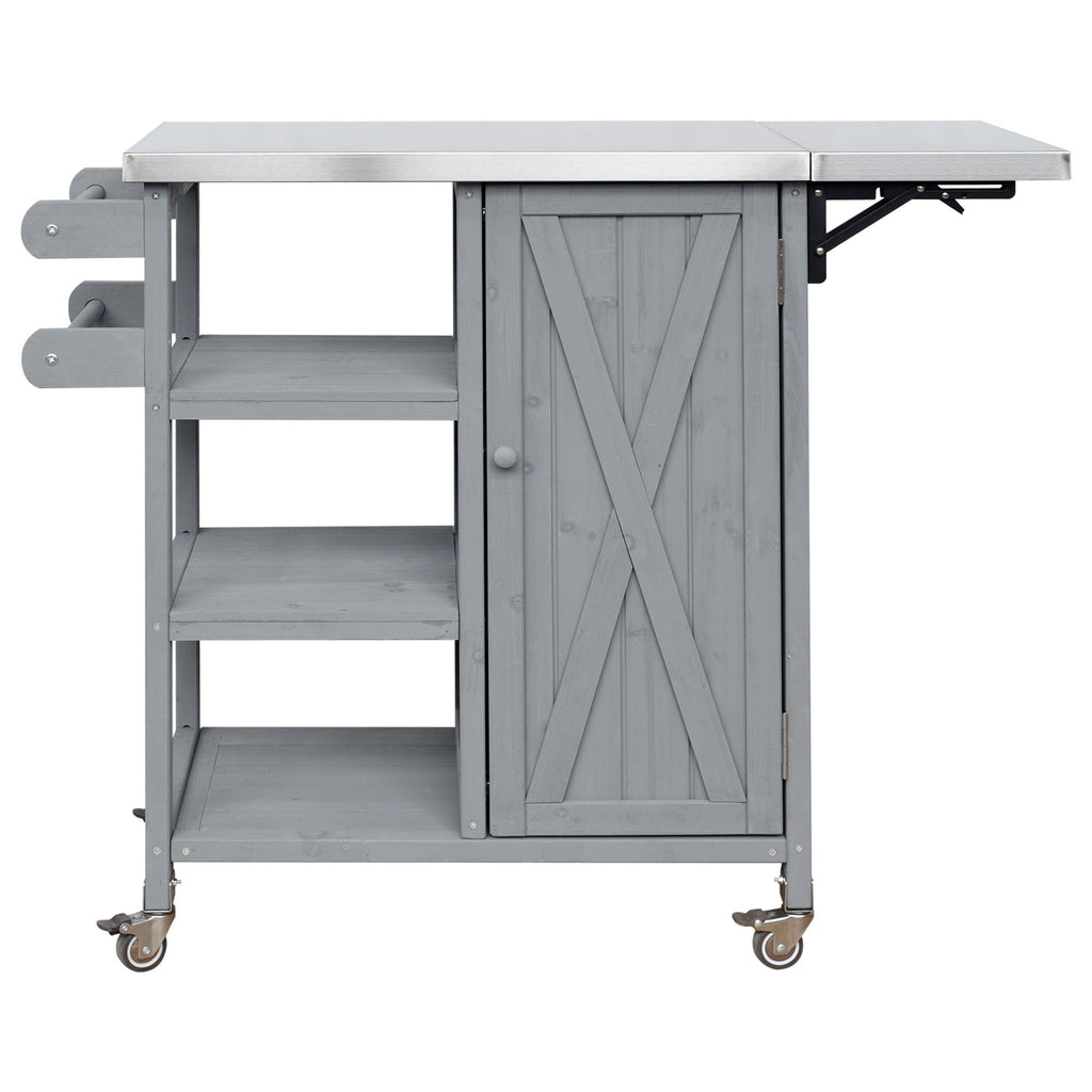 Foldable Outdoor Kitchen Island With Storage Cabinet