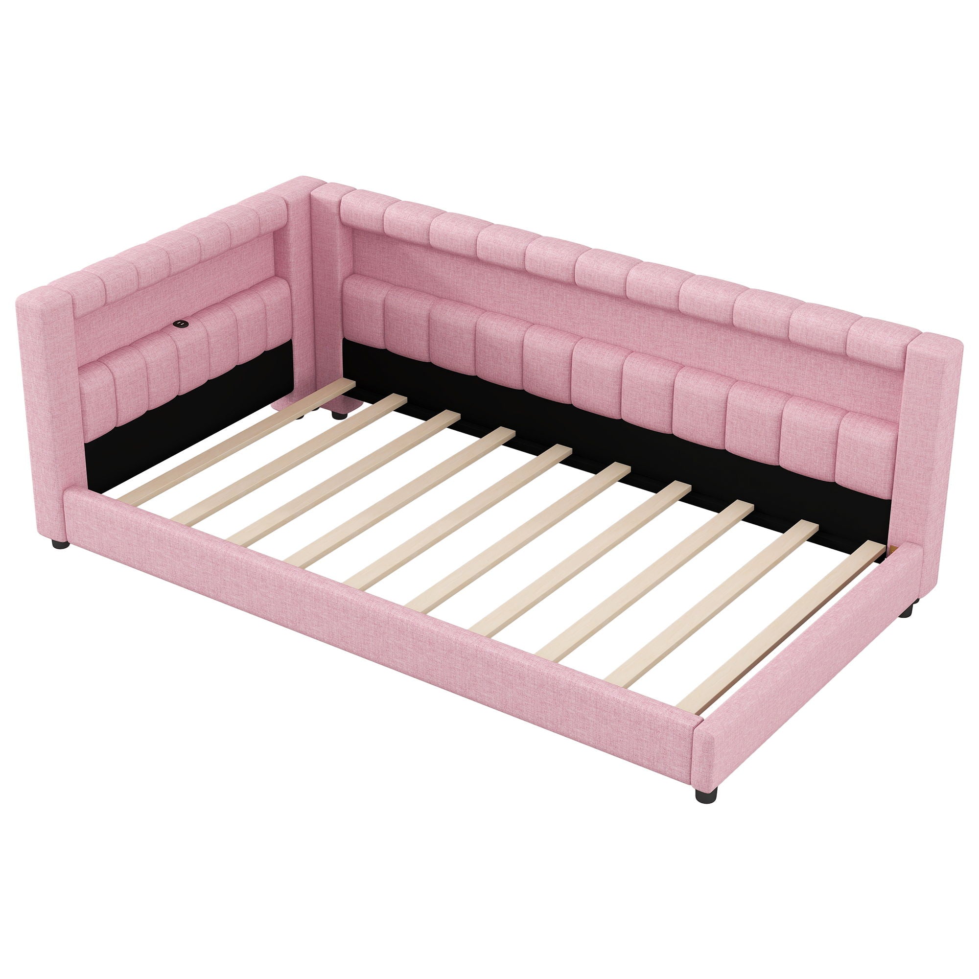 Upholstered Platform Bed With LED Belt And USB Ports