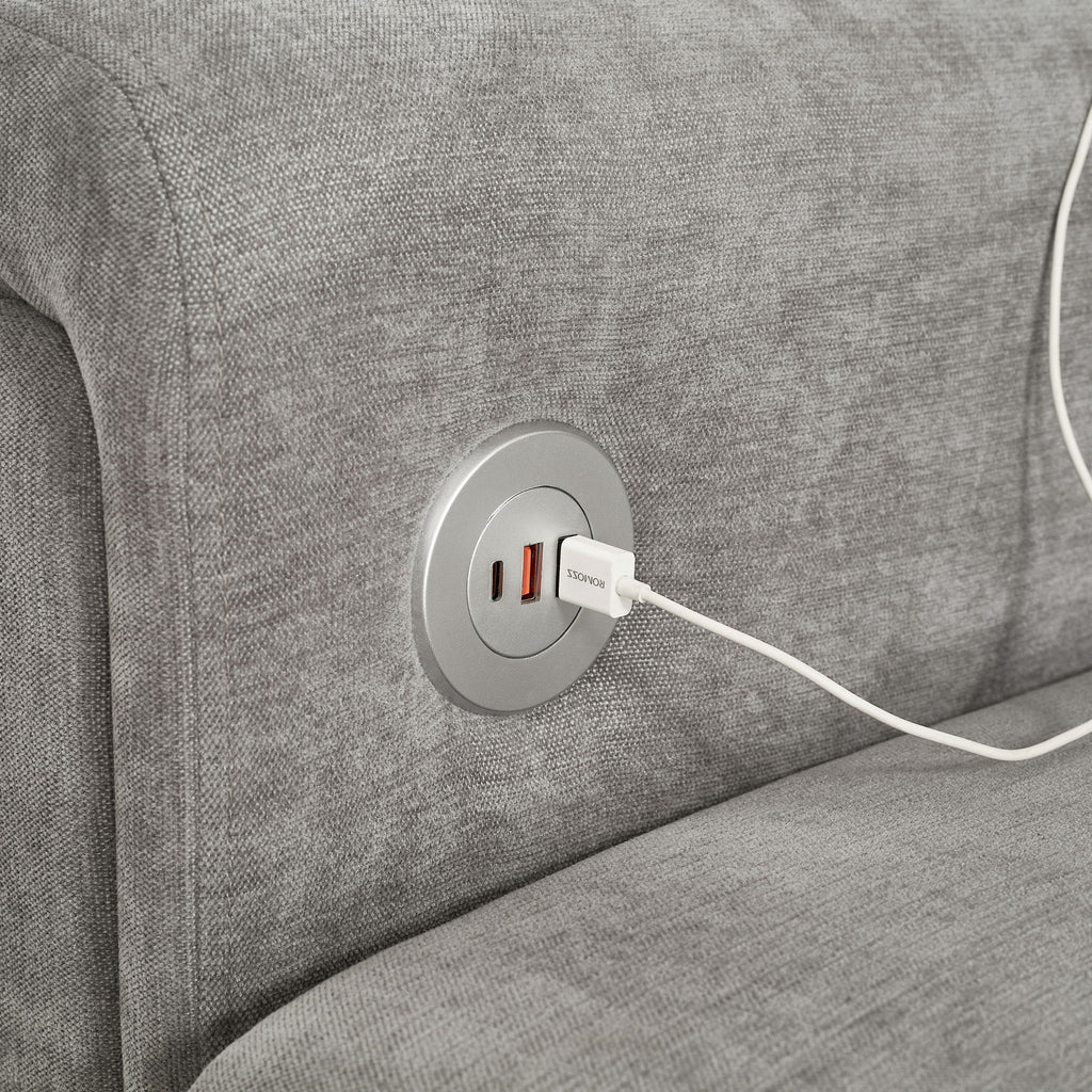 Modular Sectional Sofa With Movable Ottomans, USB Ports & Side Tables