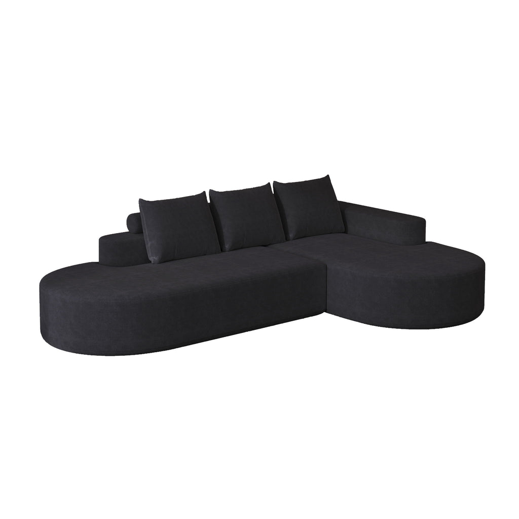 Modern Curved Sofa, L-Shaped Modular Sectional Set With 3 Pillows