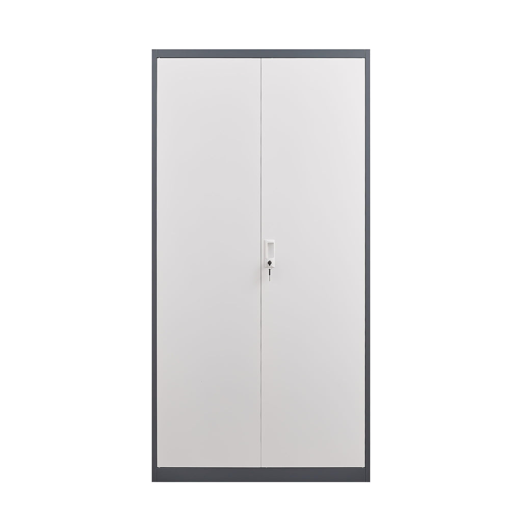Wardrobe With Hanging Rod And Compartments, Lockable Closet With Locks & Keys For Bedroom - Gray
