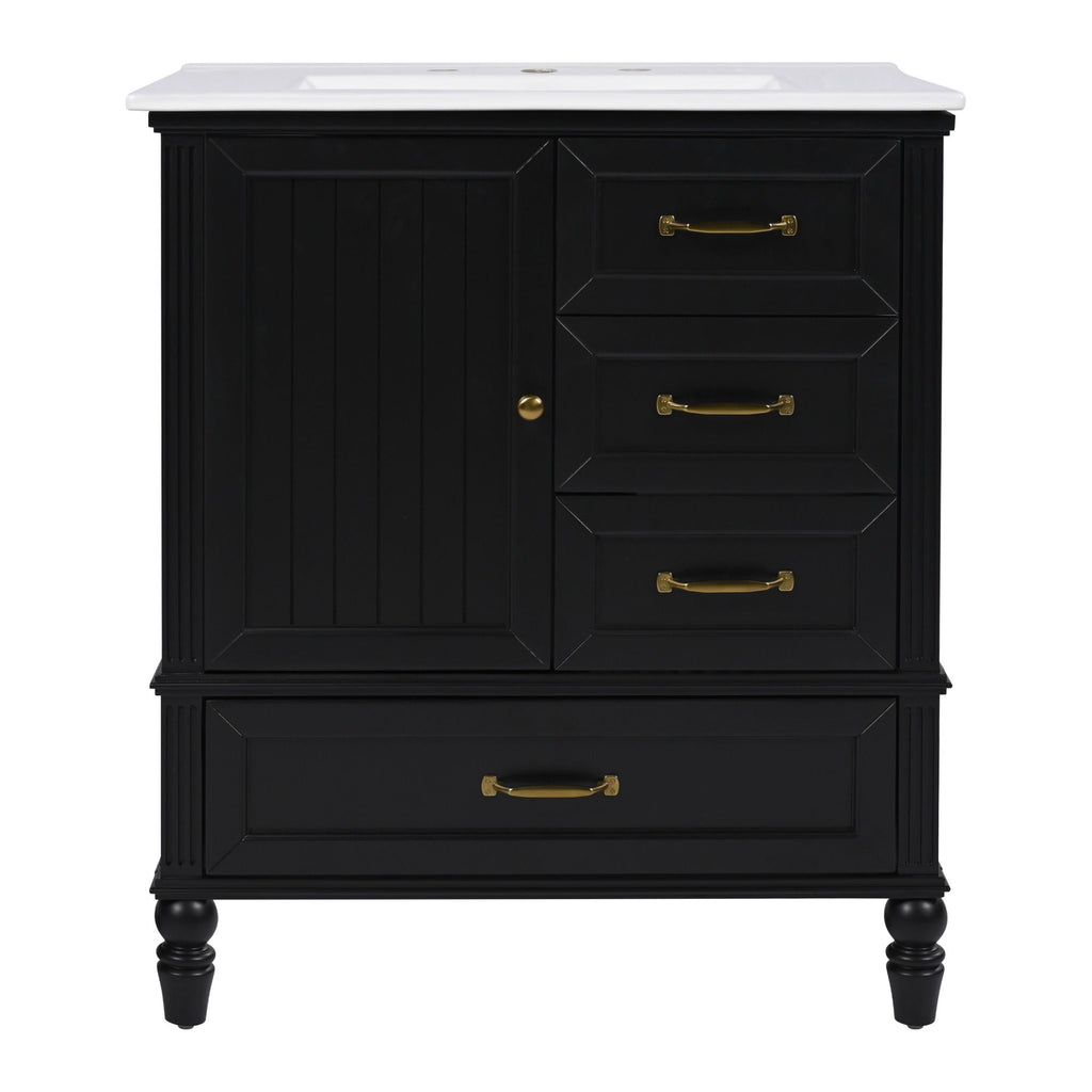 30" Bathroom Vanity With Sink, 3 Drawers, Adjustable Feet