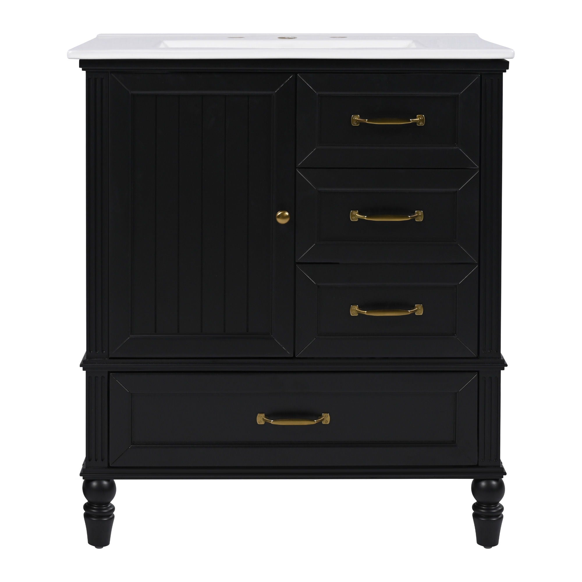 30" Bathroom Vanity With Sink, 3 Drawers, Adjustable Feet
